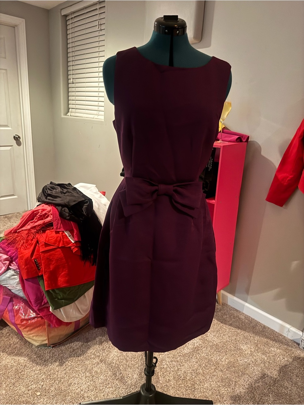 Sleeveless Bow-Waist Dress in Deep Plum